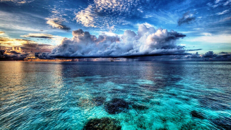 Ocean with Storm Clouds — Blue, Dramatic, Sunset, Photograph