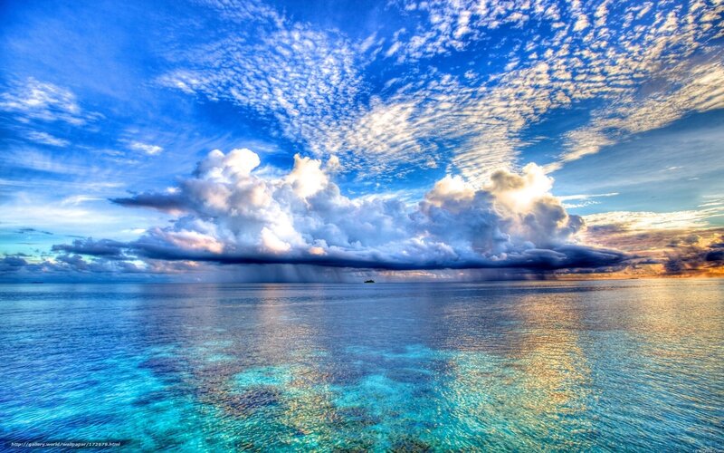 Ocean with Storm Clouds — Blue, Dramatic, Sunset
