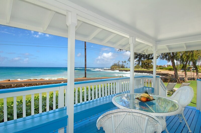 Oceanfront porch with table