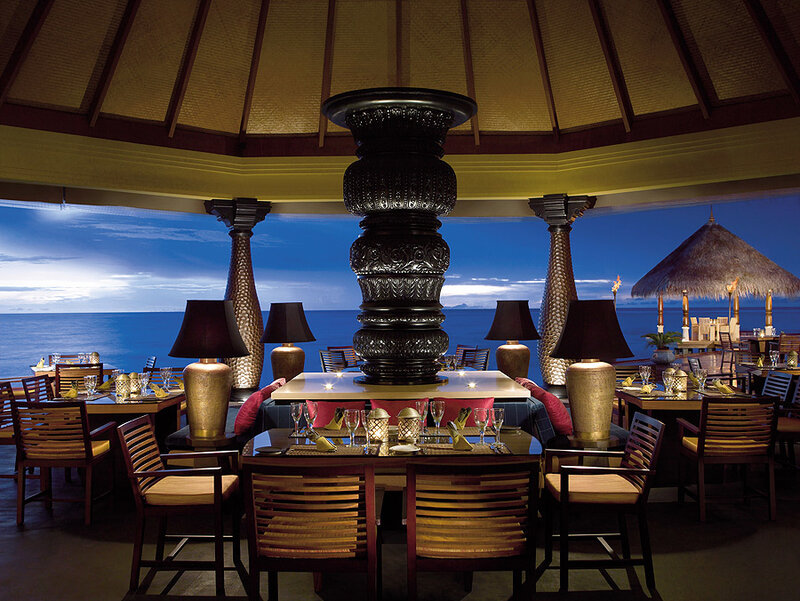 Oceanfront restaurant at dusk