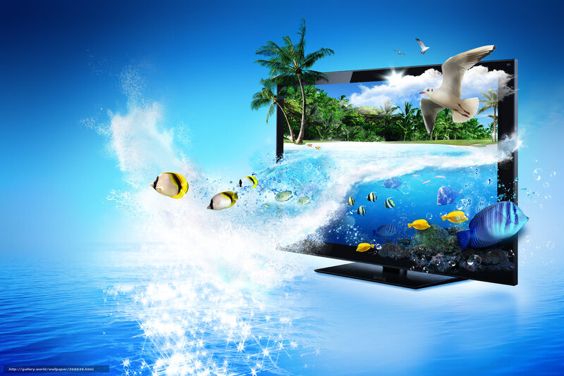 Oceanic scene from TV screen