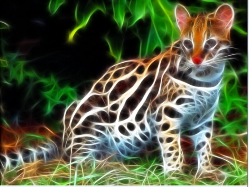 Ocelot in Grass — Green, Dramatic, Digital Art