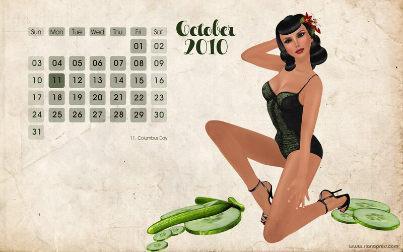October 2010 calendar with pin-up