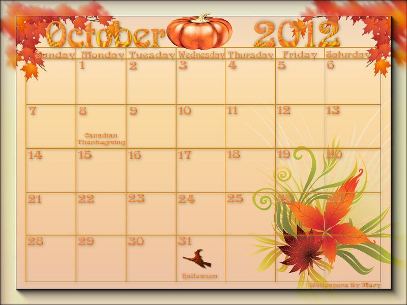 October 2012 Calendar — Orange