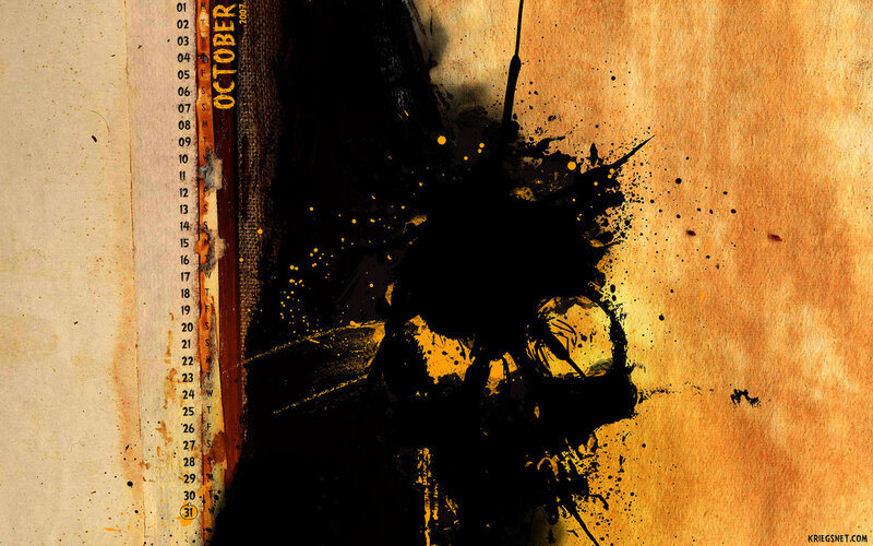 October calendar with ink splatter