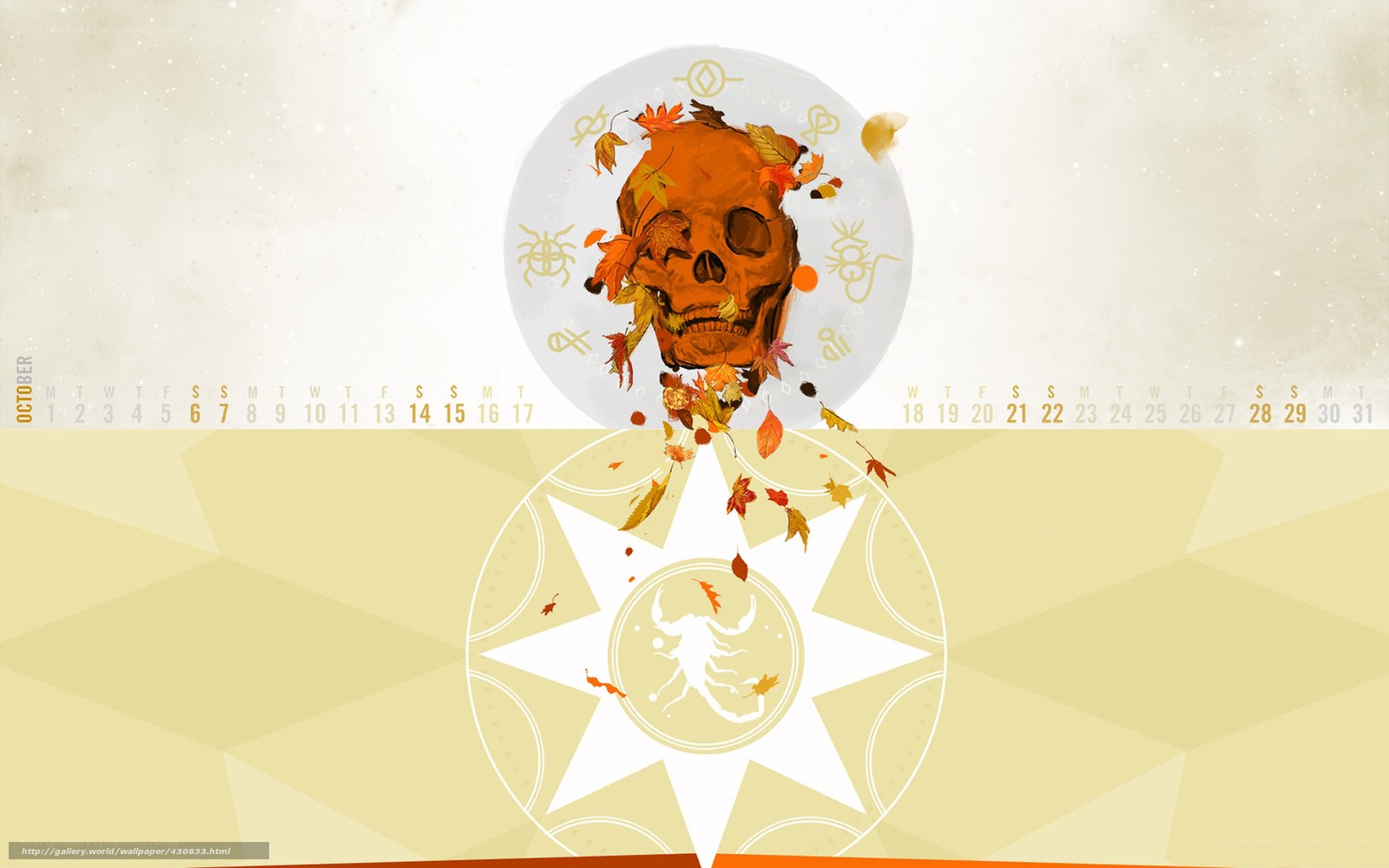 October calendar with skull and leaves