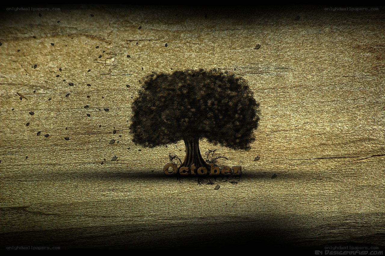 October tree on wood texture