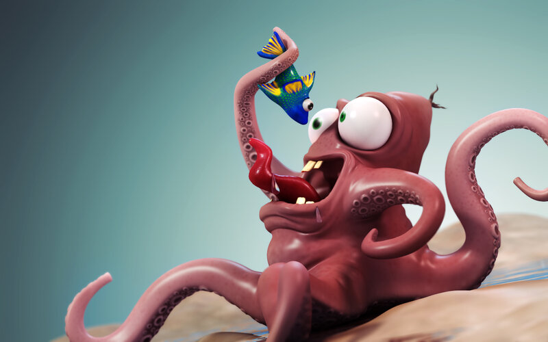 Octopus Eating Fish — Pink