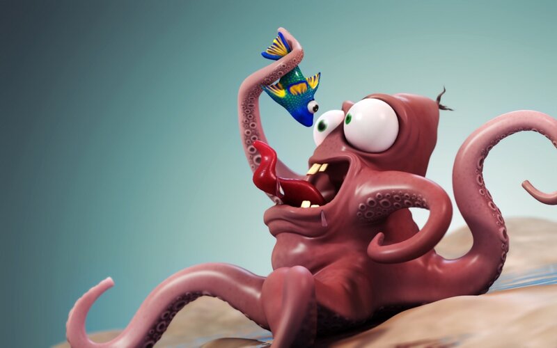octopus eating fish