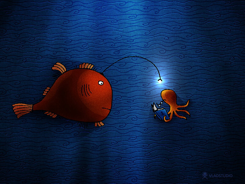 Octopus fishing in the deep sea