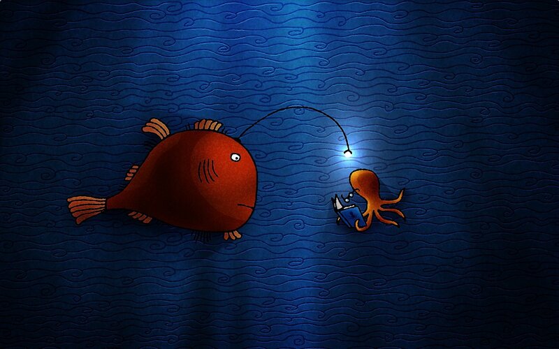 Octopus Fishing with Anglerfish — Blue