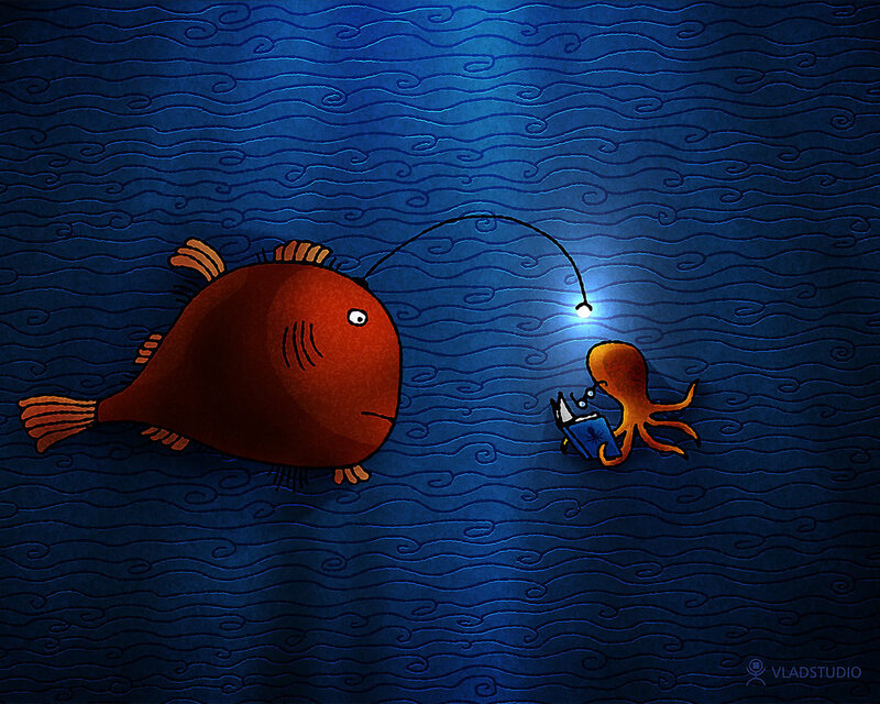 octopus fishing with anglerfish