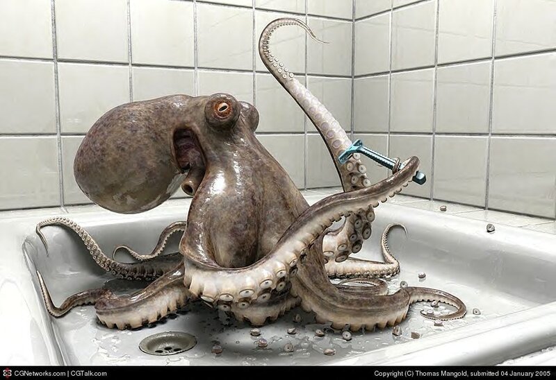 octopus in bathroom sink