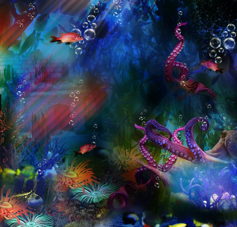 Octopus in Coral Reef — Blue