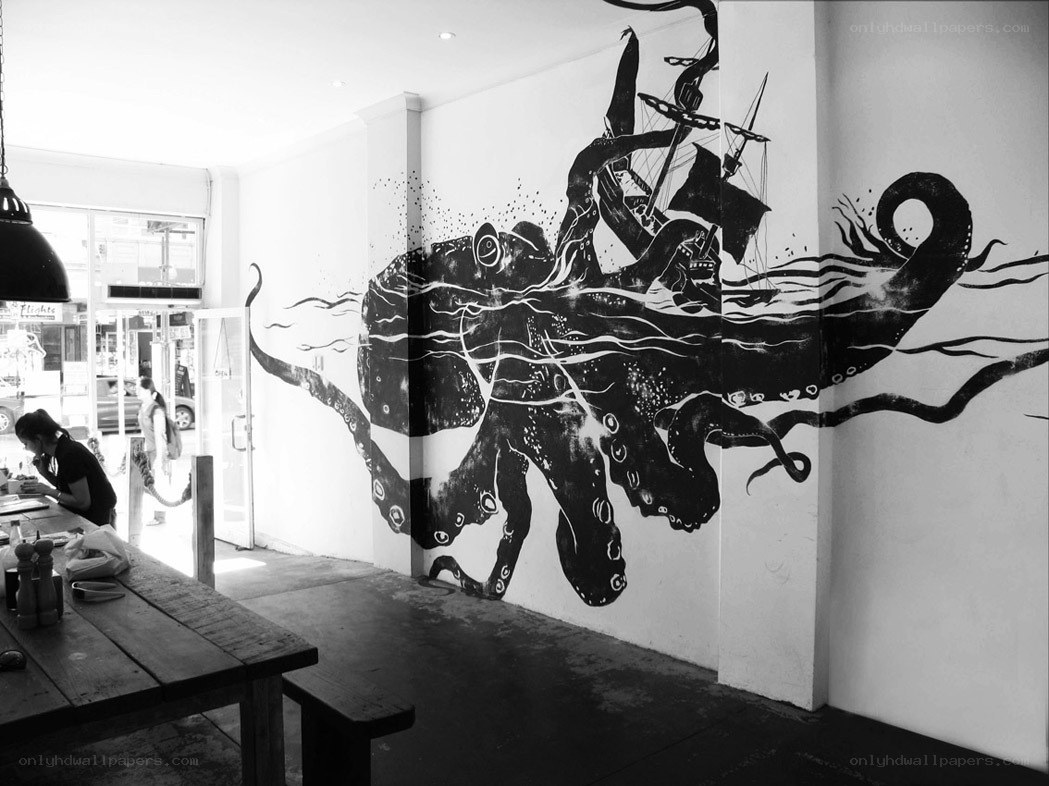 octopus mural in restaurant