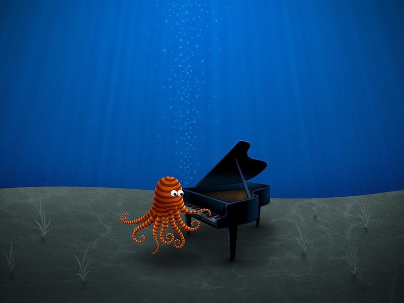 octopus playing piano underwater