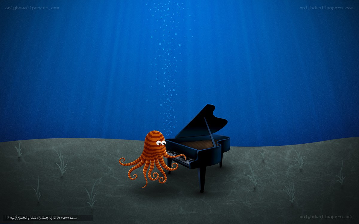 Octopus playing piano underwater