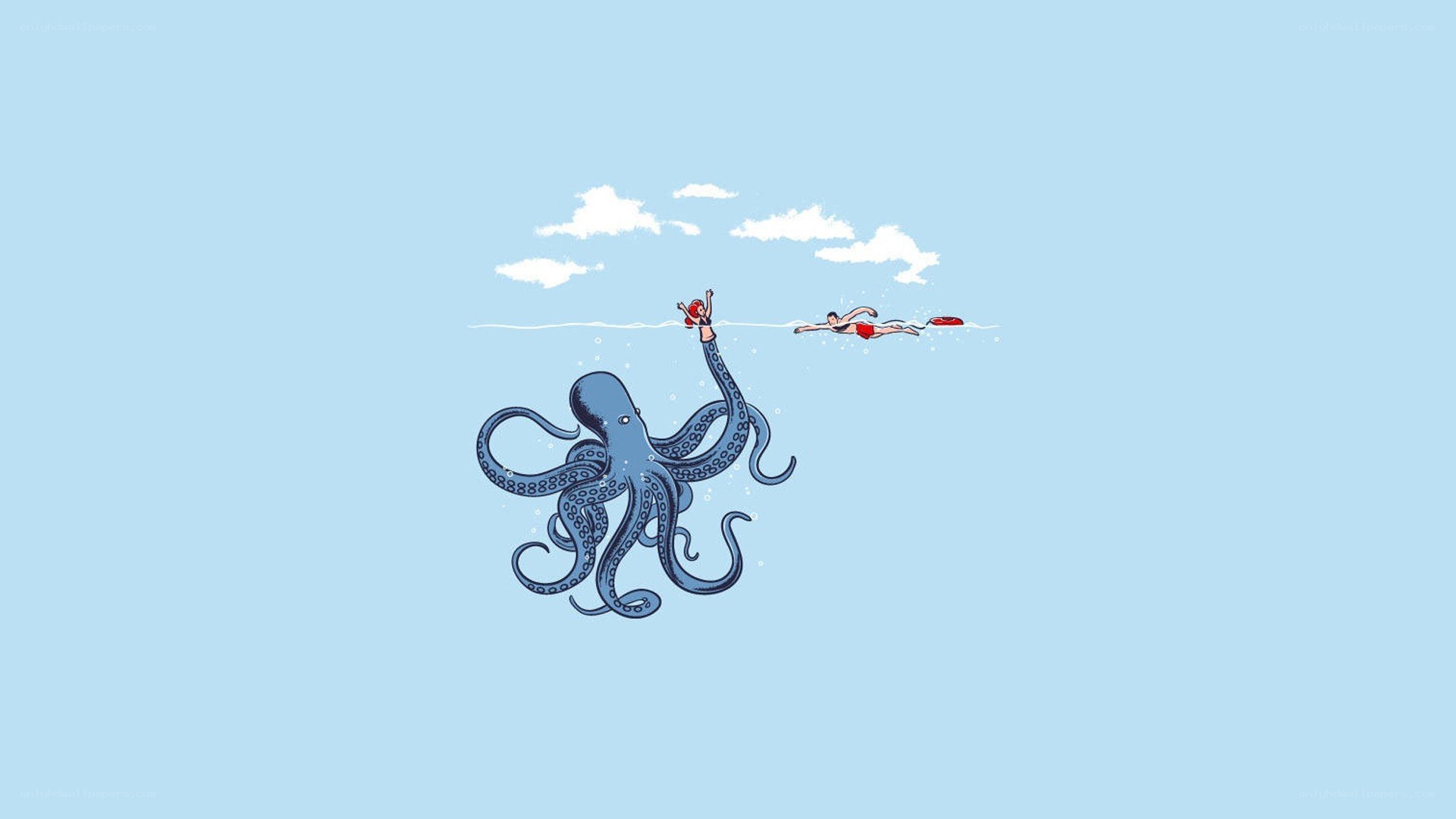 octopus pulling swimmer underwater