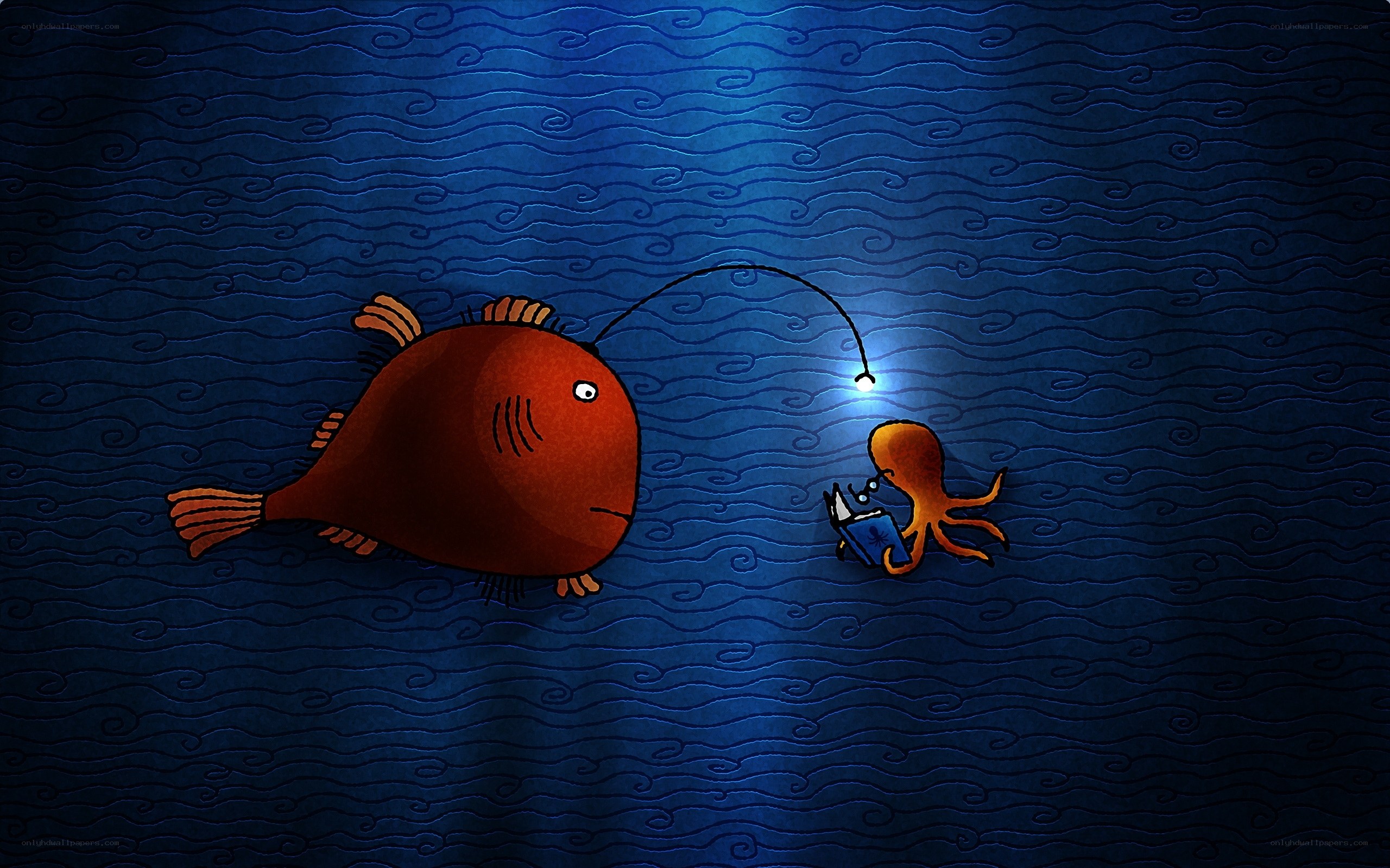 octopus reading under sea light