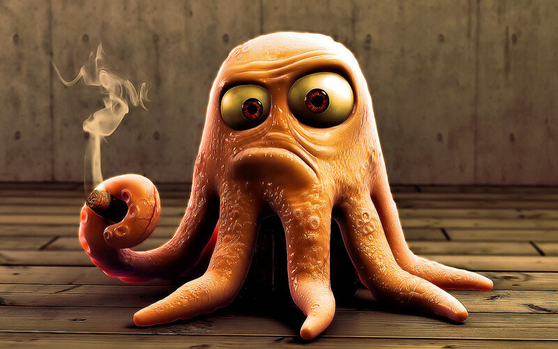 octopus smoking a cigarette