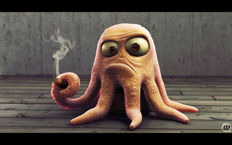 Octopus Smoking Cigar — Brown
