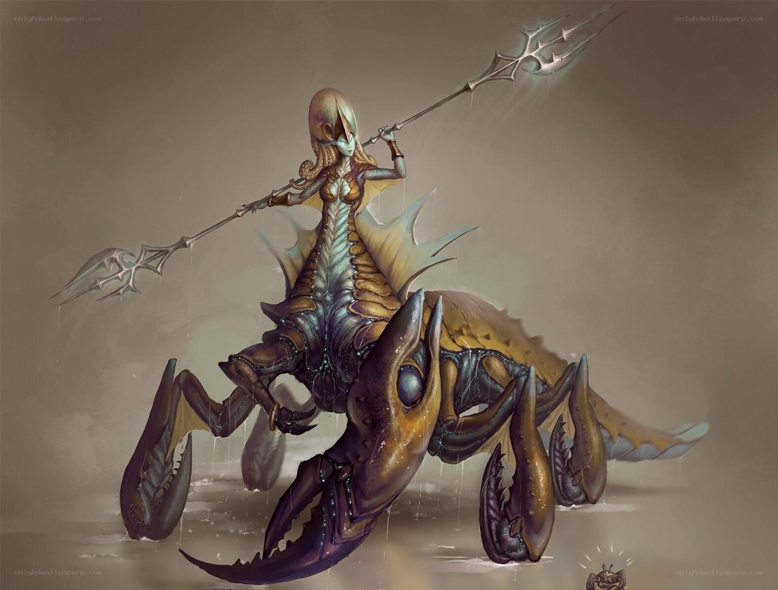 Octopus warrior on crustacean mount