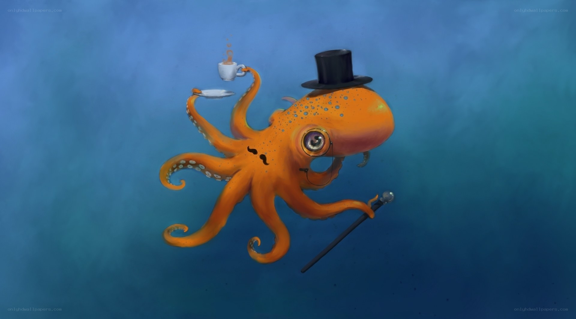 octopus with top hat and tea