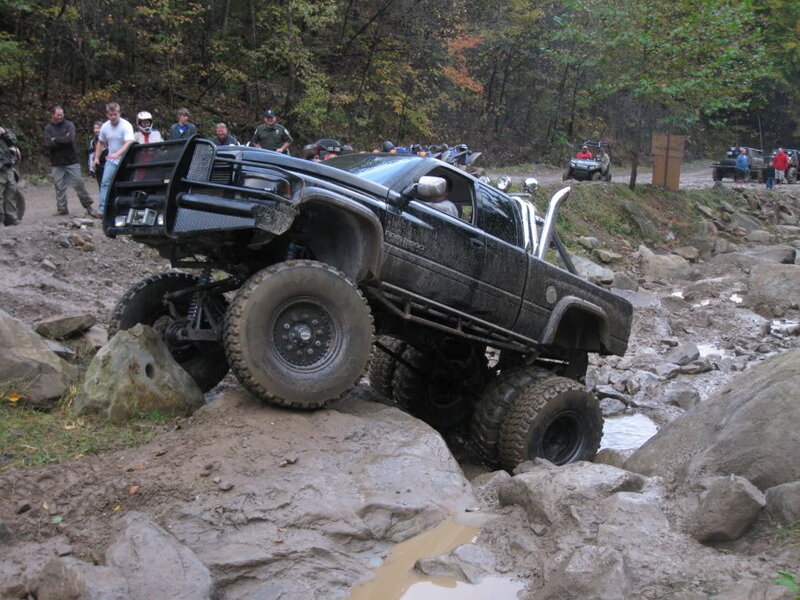 Off-road truck climbing rocks