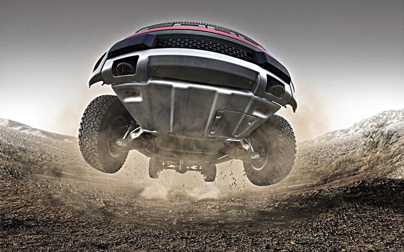 Off-road truck in mid-air jump