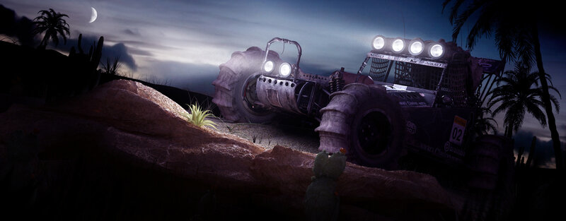 Off-road vehicle at night