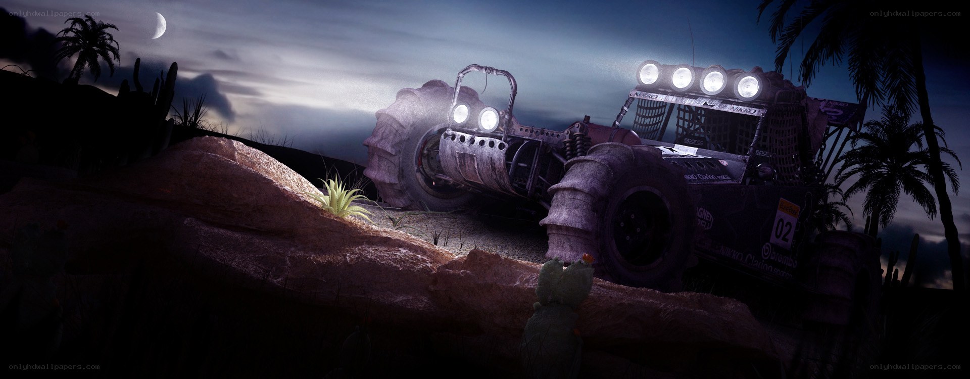 Off-road vehicle at night