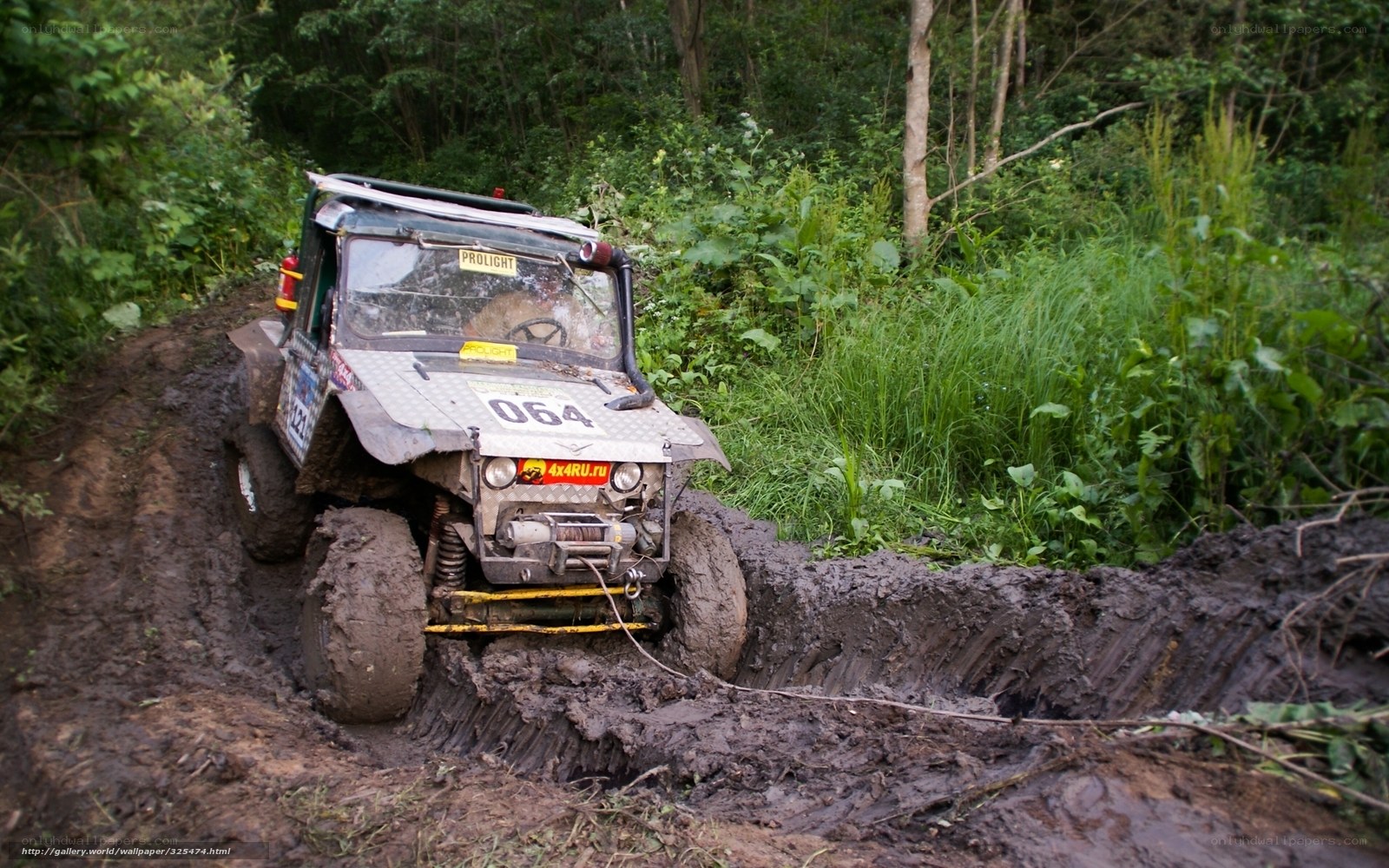 Off-road vehicle in muddy terrain