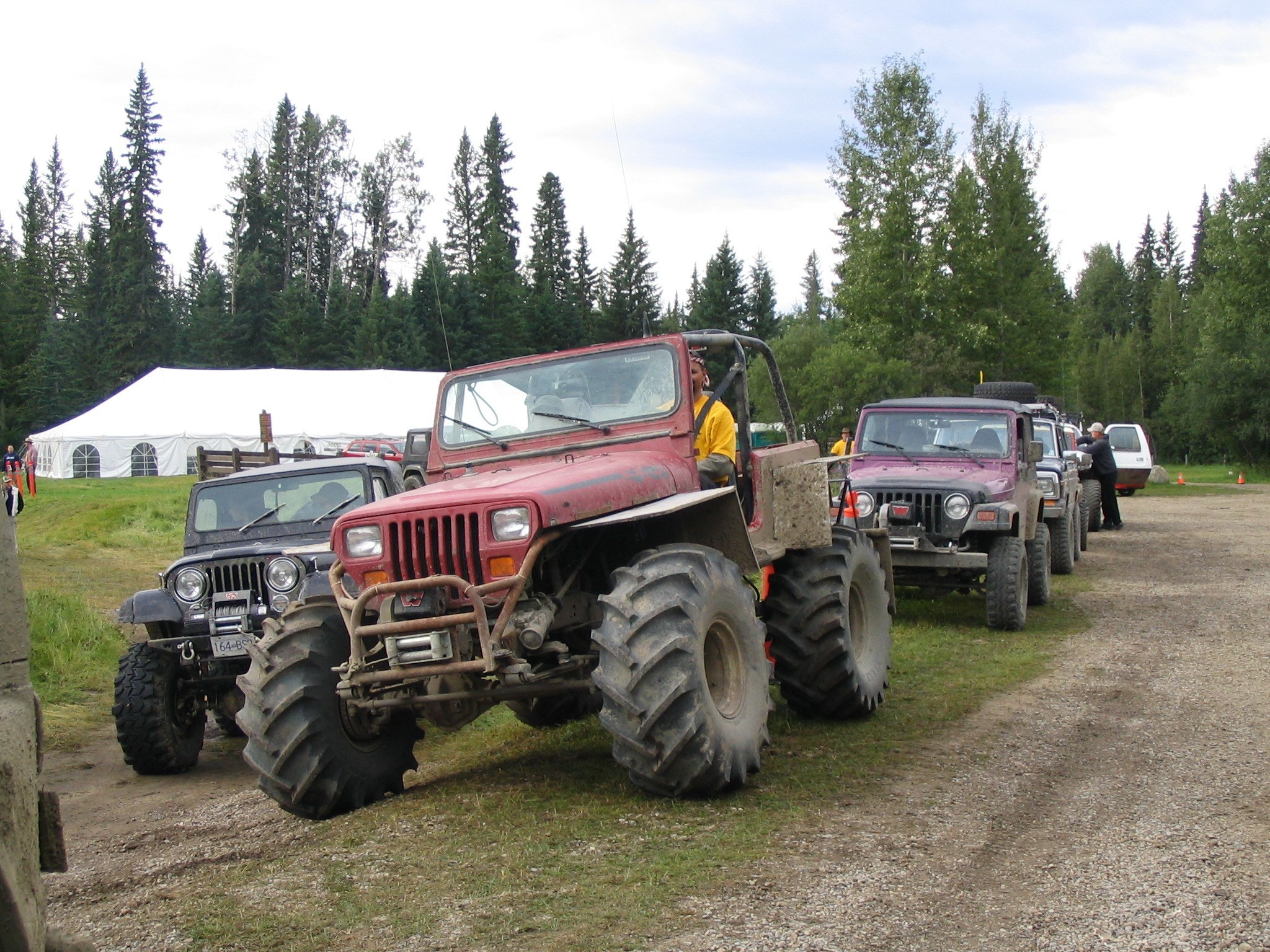 Off-road vehicles in a line