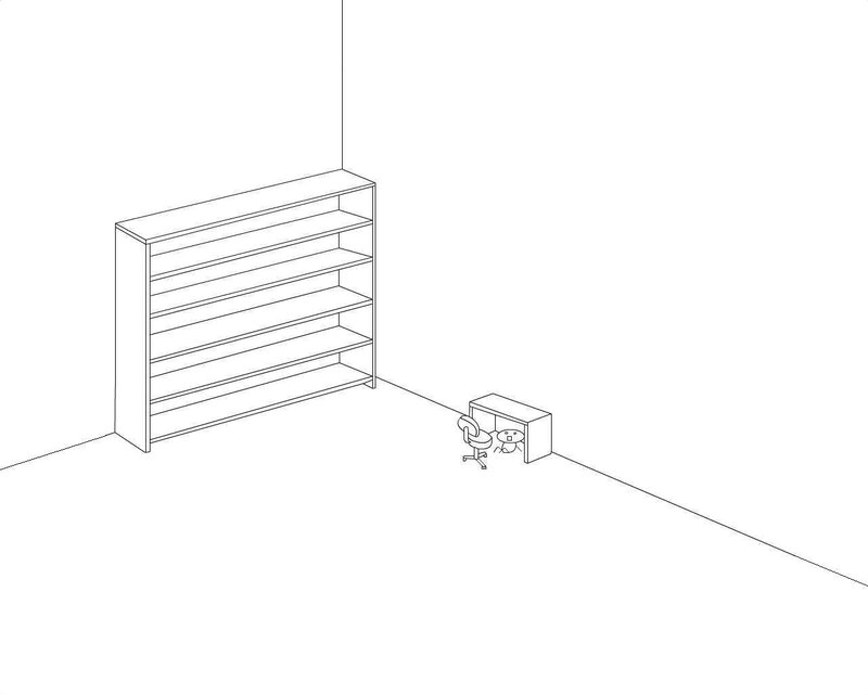 office corner with bookshelf