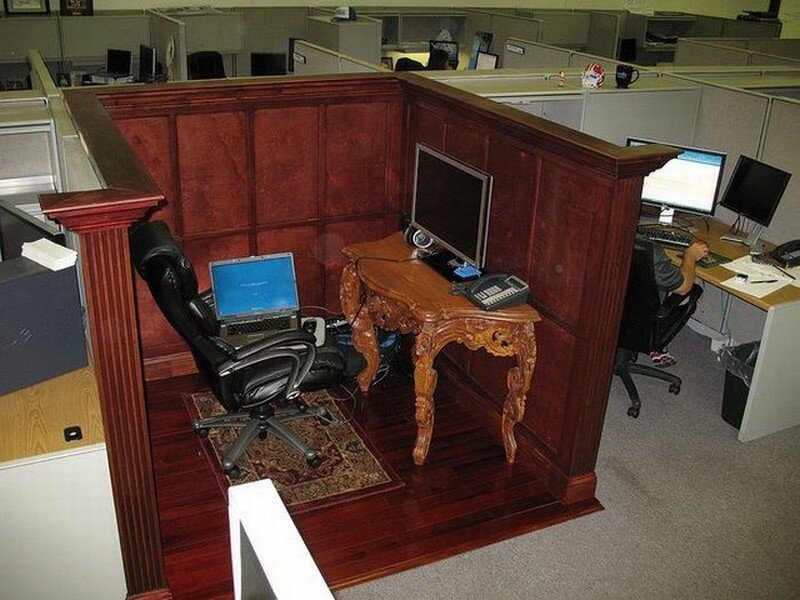 Office Cubicle with Wood Paneling