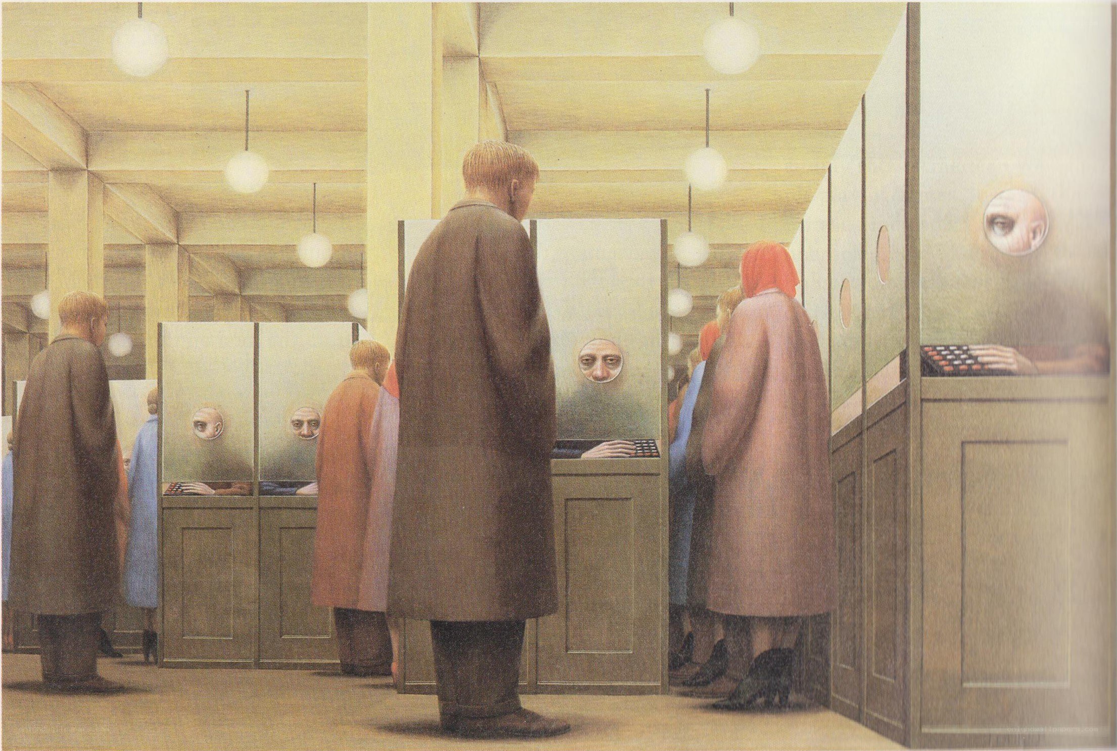 Office cubicles with faces