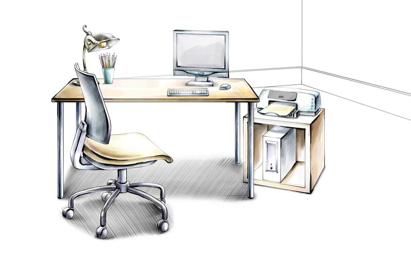 Office Desk Setup — Beige