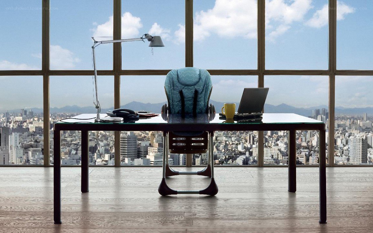 Office desk with city view