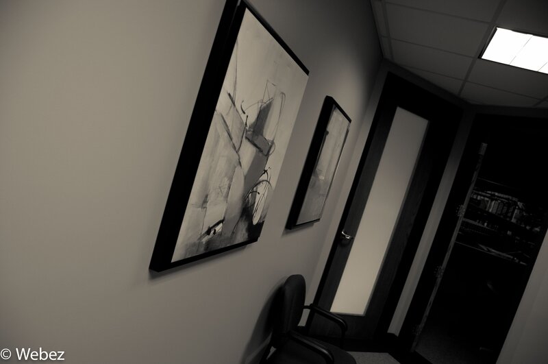 Office hallway with artwork