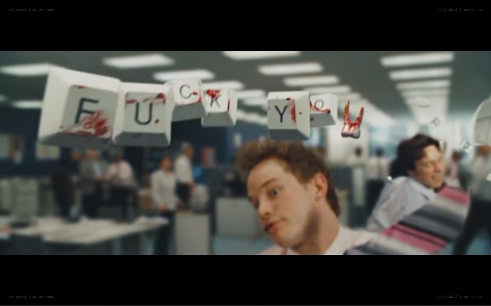 office scene with bloody keys
