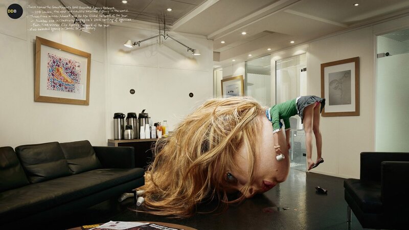 Office scene with distorted figures
