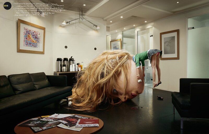 Office scene with distorted figures