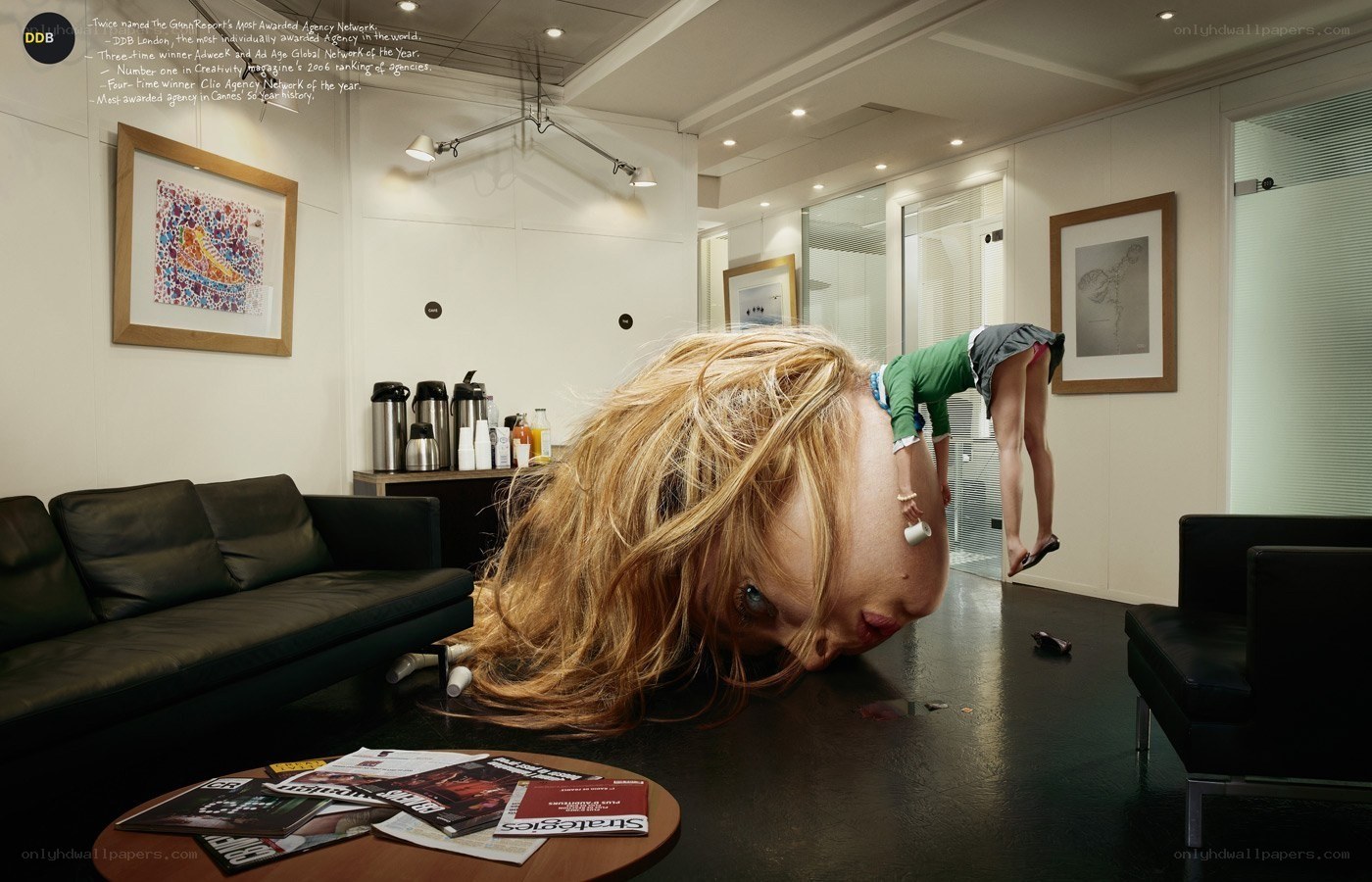 Office scene with distorted figures