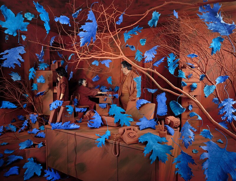 Office with Blue Leaves