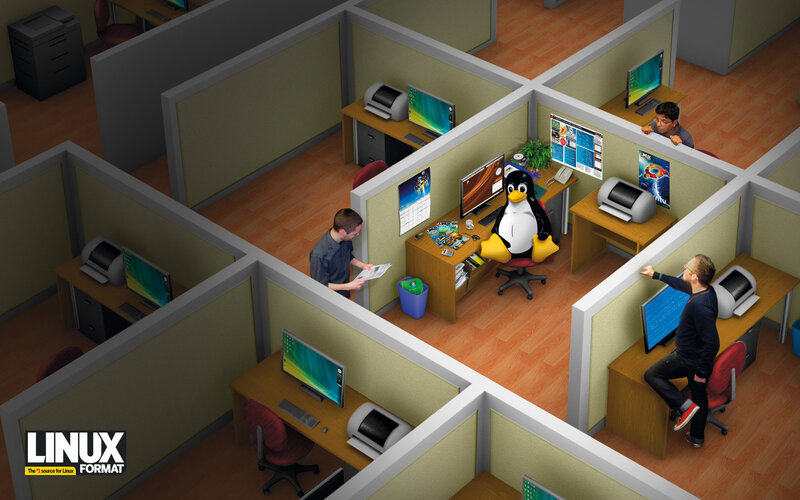 Office with Linux penguin