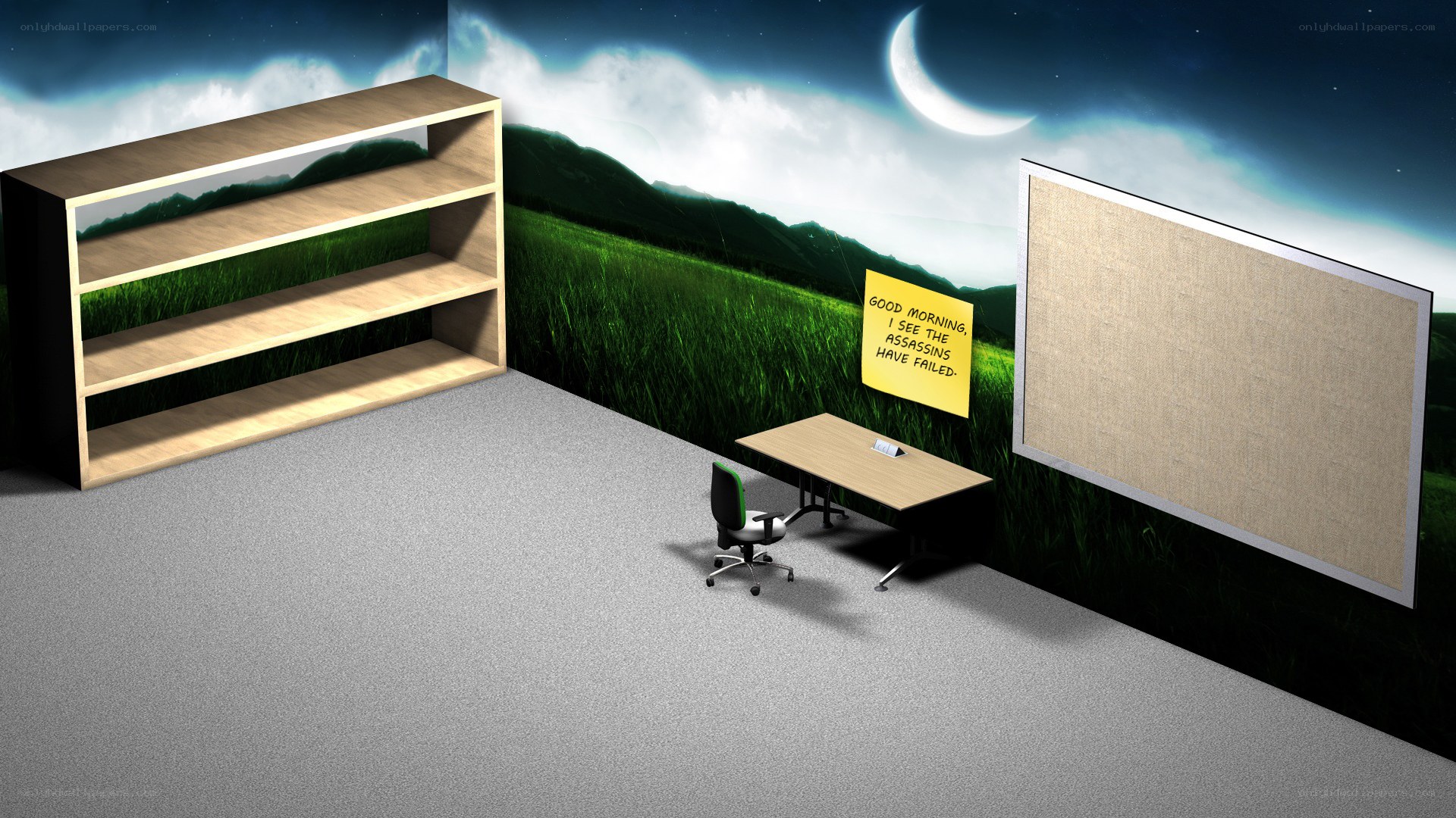 Office with nature backdrop