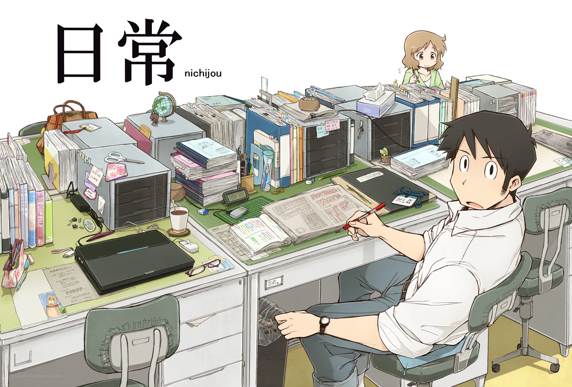 Office worker at a messy desk