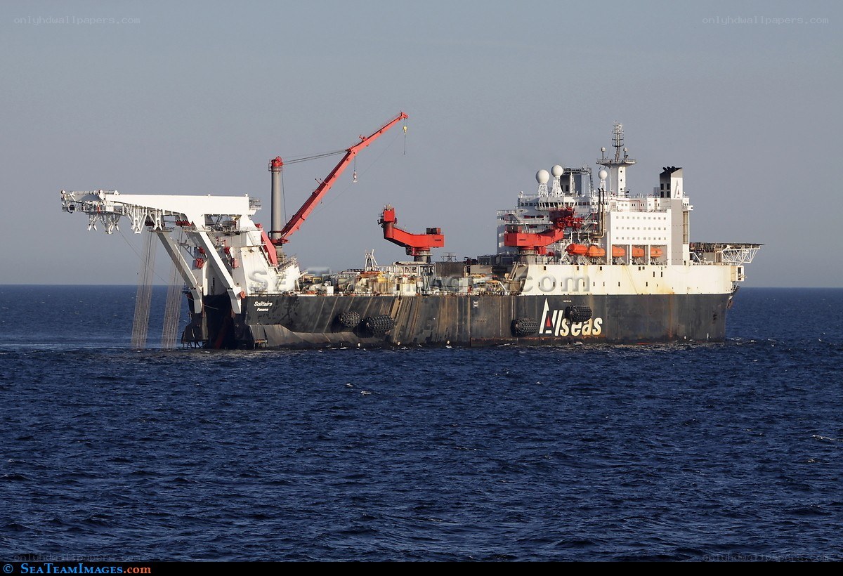 Offshore construction vessel at sea