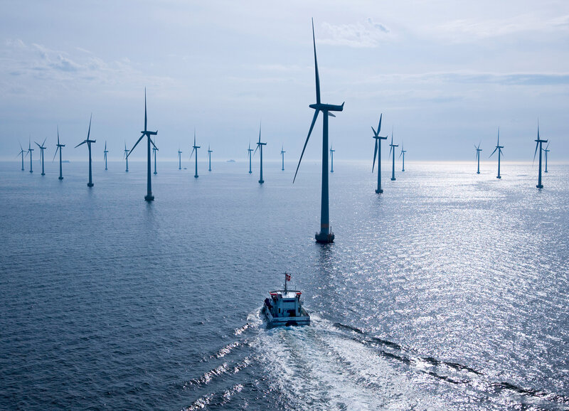 Offshore wind farm with boat
