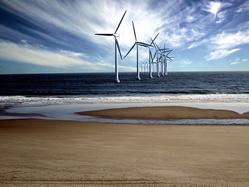 Offshore wind turbines at beach